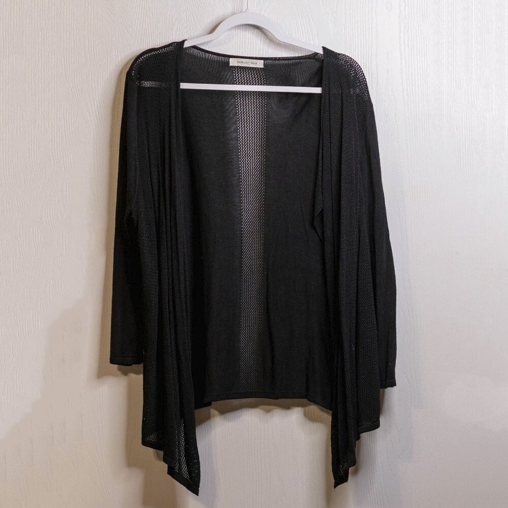 CLEARANCE August Silk Asymmetrical Black Lightweight Knit Cardigan - L/XL (READ)